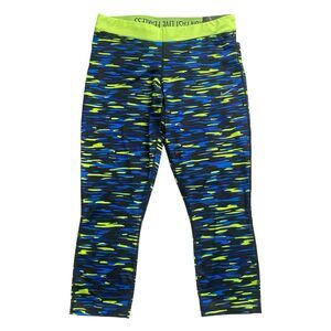 Nike Women Size Large Athletic Relay Cropped Leggings Tight Fit Camo Green Blue